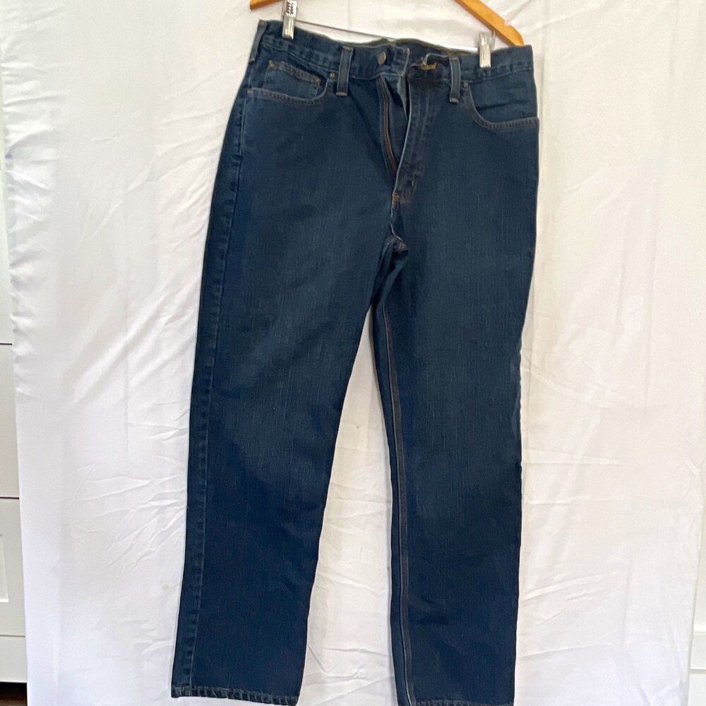 Carhartt Men's Dark Wash Blue Denim Jeans Relaxed Fit Straight Leg 5-Pocket